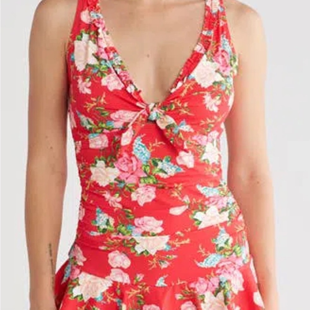 Betsey Johnson Red Floral One Piece Swimsuit